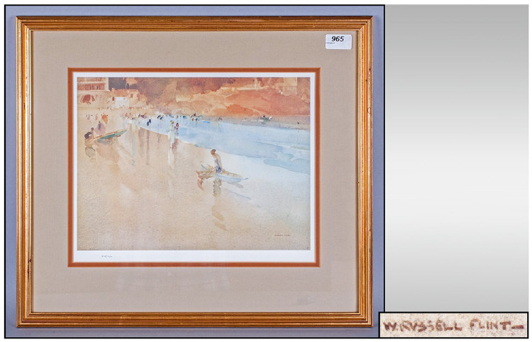 Russell Flint Limited Edition Coloured Print `Bathers On Beach` 275/850. Blind stamp `CC` lower