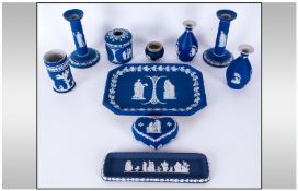 Wedgwood Late 19th  Century Blue Jasper Ware. A small collection of 10 pieces. Includes a pair of