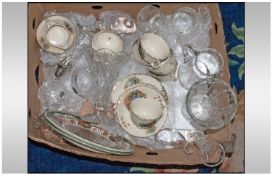 Box of Assorted Glassware including Vases, tankards etc together with Crown Ducal part teaset.