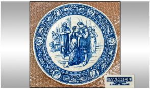 Underglazed Blue Wedgwood Cabinet Plate decorated with a scene from Ivanhoe and Rowena. Impressed