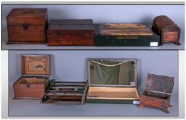 Four Assorted Boxes, comprising stationary box, old radio box, black box with lacquered top with