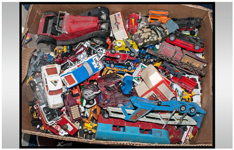 Box Containing A Large Quantity Of Mixed Diecast Models, Mostly Played With Condition