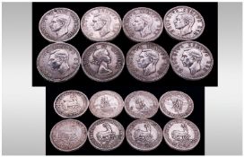 Collection Of Eight South African 5 Shilling Coins. Dates include 1947, 1948m 1952, 1956, 1951.