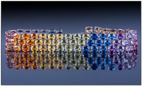 A Fine 9ct White Gold Set Rainbow Sapphire Bracelet, with 39cts of sapphires. All of good colour