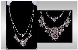 A Silver 1920`s Marcasite And Pearl Necklace. Marked 925. 15`` in length plus one other necklace.