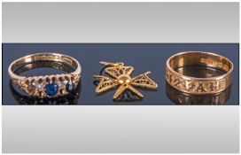 18ct Gold Jewellery Items 3 in total, 1. 18ct Gold Mizpan Ring, Fully hallmarked, 2. 18ct Gold Star