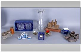 A Collection of Items including a Glass Specimen Jar, small cloggs, Edinburgh Crystal Tumblers.
