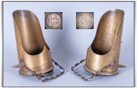 1914/18 Great War Trench Art, Pair Of Brass Shell Casings formed to make a coal scuttle with