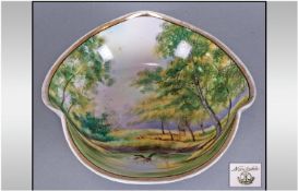 Noritake Handpainted Dish with countryside decoration to entire dish. 8.5`` in diameter.