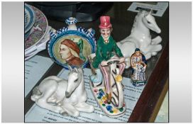 Small Collection of European Pottery comprising Italian figure of a man on a penny-farthing cart,