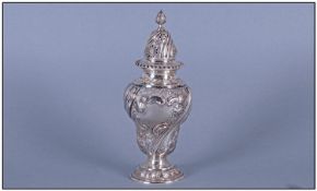 Victorian Good Quality Silver And Ornate Sugar Caster, with embossed and chased decoration. 6 ozs,