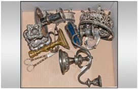 An Assorted Collection of Metal Ware, Comprising Candelabra, Candle Stick, Dishes etc.