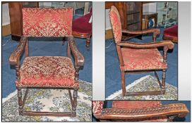 an Early 18th Century Italian Arm Chair Lombardi Style (with some alterations). covered in Damask,