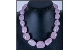 Rose Quartz Large Bead Necklace, the irregular, cuboid, pale pink, smoothly polished, quartz stones