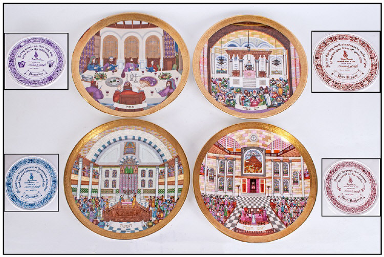 Royal Doulton Set Of Four Celebration Of Faith Plates heavy patterns with acid gold border. Limited