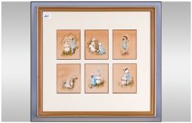 19th Century Watercolour `The Proposal` A Group Of Six Watercolour Drawings in One Frame, unsigned.