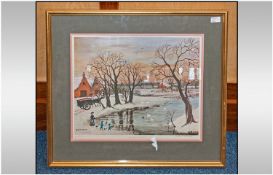 Helen Bradley Pencil Signed Colour Print, Titled `Our Christmas Ducks` With certificate of