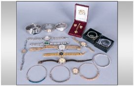 Miscellaneous Lot Comprising two boxed silver plated drip rings, costume jewellery, bangles,