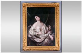 Fine Quality Oil Painting of the Classical Pose of Cleopatra Holding an Asp, Painted in Pastel Hues