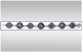 ` Iona ` Celtic Silver Bracelet, Signed John Hart, with decorated Celtic knots and Iona Long ships,