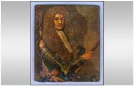Duke Of Marlborough Early 18th Century Miniature On Copper of the Duke in Full Armour, Holding a