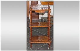 An Victorian Walnut Inlaid Whatnot, with 3 Shelves, Supported by Spiral Spindles. The top with a