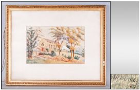 Watercolour of a Country Church, Amongst Trees. Signed by Abel Riley 1841. 28 by 23 inches. Framed