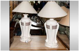 Pair Of John Thompson Designer Lamps Plaster effect bases with cream shades. Original purchase tag