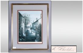 Larry Rushton Pencil Signed Fine Art Stamp Colour Print. `Manchester Street Scene, Children