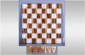 Beautifully Crafted Chess Set. Marble Board with 32 Crafted Playing Pieces. 14.5 inches Diameter