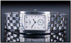 Gents Longines Dolce Devita Wristwatch, White Rectangular Dial With Steel Batons And Subsidery