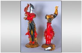 Pair of Glass Murano Flamenco Dancing Figures, 16 inches in height. One A/F.