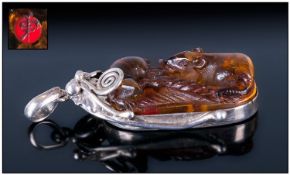 Japanese Carved Amber Netsuke Modelled In The Form Of Two Rats Japanese Character Marks to Reverse