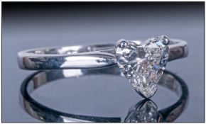9ct White Gold Diamond Ring Set With A single Heart Shaped Brilliant Cut Diamond, Estimated Diamond