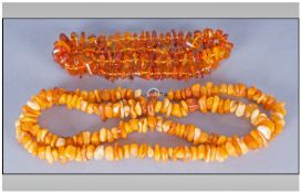 Long Strand Of Baltic Amber Freeform Beads, Silver Clasp Together With One Other Reconstituted