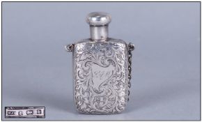 Victorian Silver Screw Topped Scent Bottle. Decorated with Engraved Floral Decoration. Hallmark