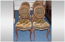 Set Of Four Victorian Rosewood Cabriole Leg Parlour Chairs, medallion oval back, overstuffed button