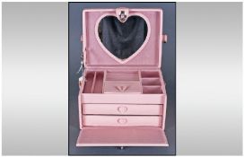 Ladies Leather Pink Vanity Case with two drawers to interior and heart shaped glass mirror.