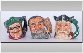 Royal Doulton Small Character Jugs, 3 in total, 1. `Viking` 2 `Merlin` D6536, 3. Dick Turpin D6535