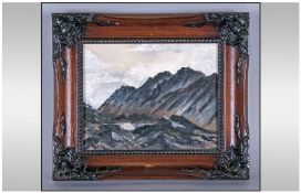 Small Modern Oil Of The Lake District painted on artists board, unsigned. Framed 13x12``