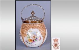 Royal Doulton Floral Decorated Biscuit Barrel, of globular shape with a hard metal embossed