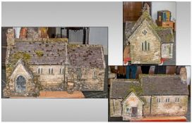 Unusual Minature Stone Garden Church Of Fine Quality constructed and detailing with Gothic leaded