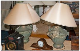 Pair Of John Thompson Designer Lamps Plaster effect bases with cream shades. Original purchase tag