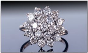 18ct White Gold Diamond Cluster Ring Set With 19 Round Modern Brilliant Cut Diamonds, All Of Good