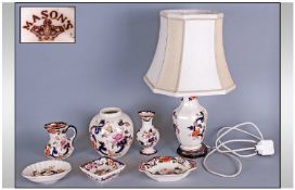 Collection of Masons Mandalay Pottery. Comprising Table Lamp with Cream Shade 19`` High, Ginger