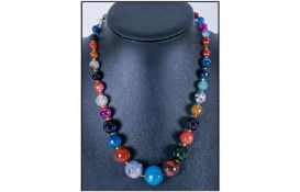 Faceted Agate Multicolour Necklace, the graduated agate beads strung on multicoloured, knotted silk