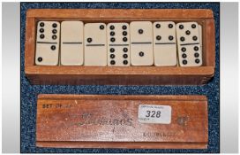 Vintage Set Of Plastic Dominoes With Period Wood Box. Circa 1910-1920.