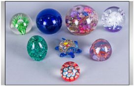 Collection of Glass Paperweights (8) in total. Includes turtle weight and assorted globular weights