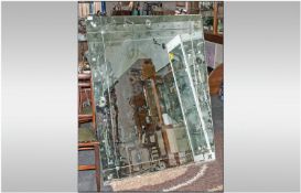Large Etch Glass Mirror, Rectangular Shape with Sectional Border Edges Engraved with Flowers 42``