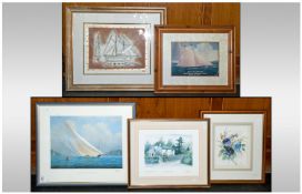 Collection of 5 Modern Framed Prints, 3 with Nautical Prints.